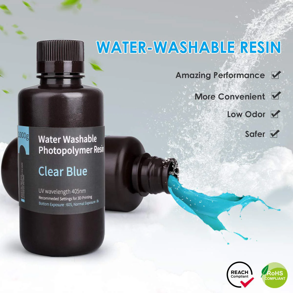 ELEGOO - Résine Water Washable - Bleu Translucide (Clear Blue) - 1 kg - Image 3